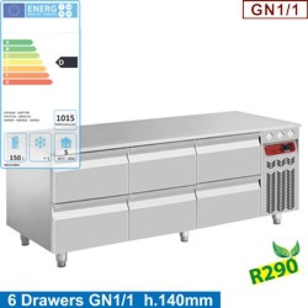 N77/R316G-9E (25) Kühlunterbau, 6x 1/2 Schubladen GN 1/1- h 100 mm